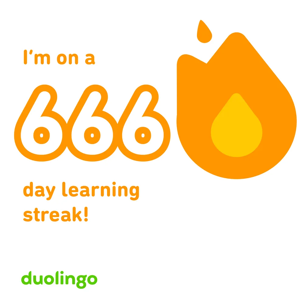 An image from DuoLingo indicating a 666-day learning streak